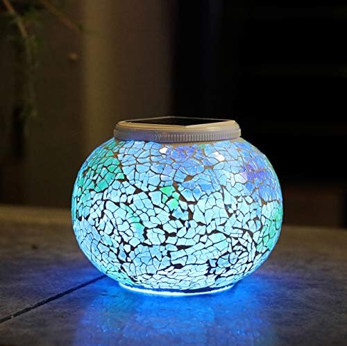 WSgift Color Changing Solar Powered Glass Mosaic Ball Led Garden Lights, Rechargeable Solar Table Lights, Outdoor Waterproof Solar Night Lights Table Lamps for Decorations, Ideal Gifts by WSgift