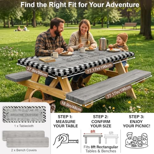 Picnic Table Cover with Bench Covers Camping Tablecloth Set with Pocket - Image 6