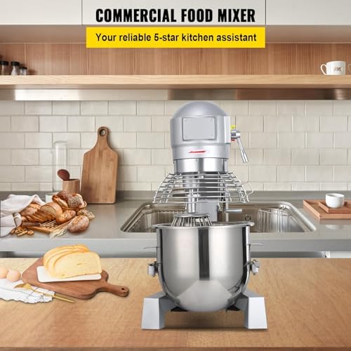 Happybuy 10Qt Commercial Food Mixer with Timing Function， Commercial Mixer 500W Stainless Steel Bowl Heavy Duty Electric Food Mixer Commercial with 3 Speeds Adjustable, Perfect for Bakery Pizzeria - Image 2