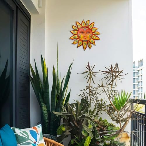 Metal Sun Flower Wall Decor - 12.87 inches Sun Wall Art Hanging Decorations for Outdoor, Home Garden Yard Patio Fence Bedroom Decor - Image 5