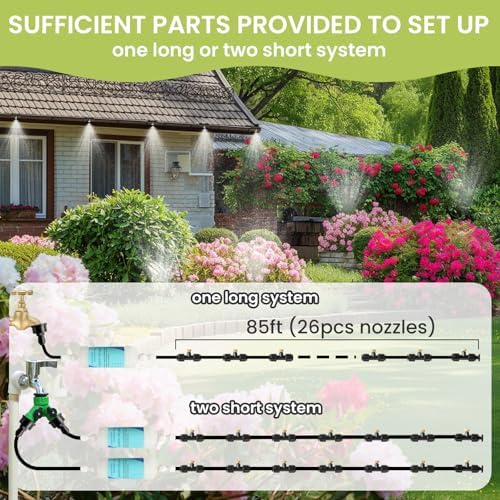 85FT Mister for Outside Patio Misting Cooling System, 85FT (26M) Misting Line+26 Brass Mist Nozzles+Water Filter, Outdoor Mister System for Garden Greenhouse Trampoline Waterparke - Image 6