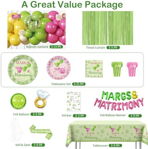 cocomigo 264pcs Margs and Matrimony Bachelorette Party Set, for 25 Guests - Image 2