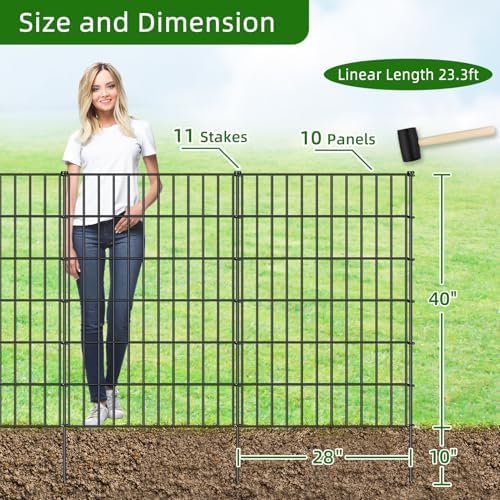 Metal Garden Fence 40 in x 23.3 ft, Outdoor Dog Fence with Stakes for Yard - Image 3
