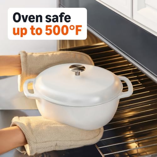 Amazon Basics Enameled Cast Iron Dutch Oven Pot With Lid, 7.3-Quart, Round, Dual Handles, Heavy-Duty, Oven Safe for Stews, Roasting & Baking, Matte White - Image 4