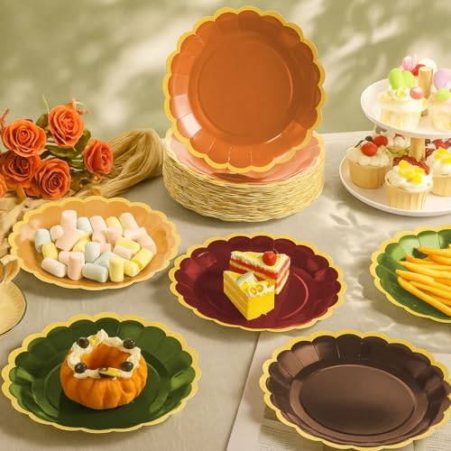 96 Pcs Fall Paper Plates 9 Inch Gradient Color Scalloped Plates - Image 2