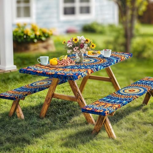 Picnic Table Cover with Bench Covers and Bag, Camping Essentials, Waterproof Windproof Camping Tablecloth, Fitted Tablecloth Cover with Elastic Edge for Indoor Outdoor 3 PCS 30x96 Inch - Image 3