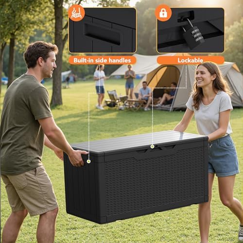 105 Gallon Deck Box Outdoor Indoor Waterproof Storage Box, Black - Image 5