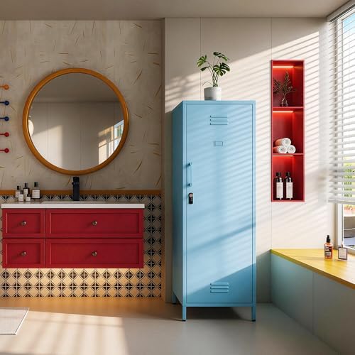 Metal Locker Storage Cabinets School Lockable Single File Storage Cabinet with Door and Removable Shelves Kids Locker for Gym Pantry Kitchen (Light Blue) - Image 4