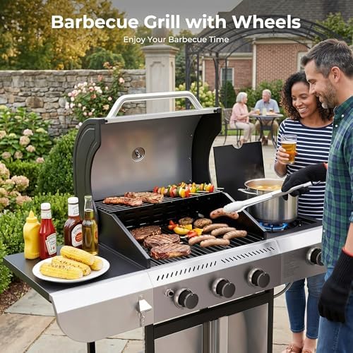 COWSAR 3-Burner Propane Grill with Side Burner 34,000 BTU BBQ Grill - Image 2