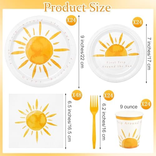 Kochorie 144 Pieces Boho Sun Birthday Party Decorations Tableware Sets Including Disposable Bohemia Sunshine Plates Napkins Cups Forks Serves 24 for Sun Baby Shower Party Supplies - Image 2