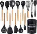 Country Kitchen Non Stick Silicone Utensil Set with Rounded Wood Handles for Cooking and Baking, 14 Piece Set, Black by CountryKitchen