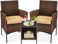 Best Choice Products 3-Piece Outdoor Wicker Conversation Bistro Set, Space Saving Patio Furniture for Garden w/Side Table - Brown/Tan by BestChoiceProducts