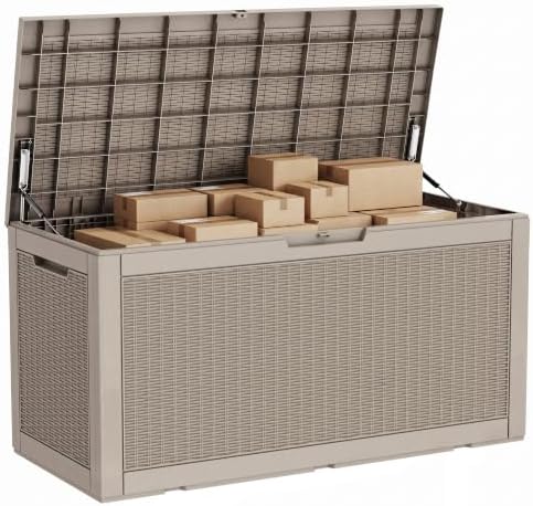 130 Gallon Outdoor Storage Box Waterproof, UV Resistant Resin Deck Box for Patio Furniture, Outside Storage Box for Garden Tools, Patio Cushions, Grey by KFY
