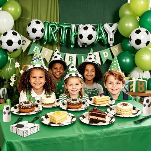 144 Pcs Soccer Tableware Set for 24 Guests, Heavy-Duty 7" & 9" Paper Plates, Cups, 2-Ply 13" Napkins & Plastic Forks, Disposable Party Supplies for Game Day and Birthday - Image 6