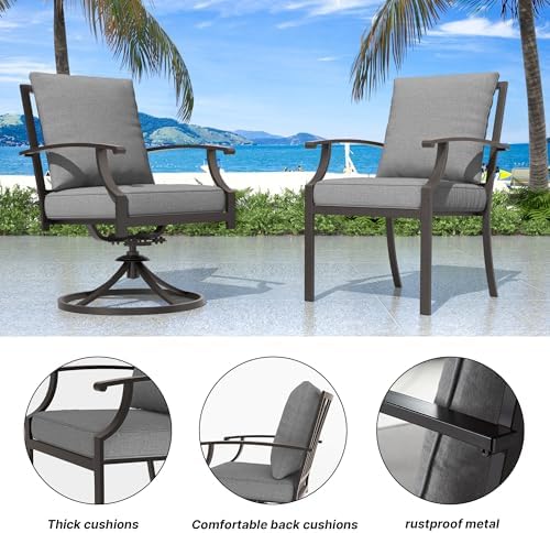 7 Pieces Outdoor Patio Furniture Set with 48" 55000 BTU Round Propane Fire Pit Table,Patio Dining Set Outdoor Conversation Sets 6 Chairs for Deck,Backyard and Garden,Grey - Image 2