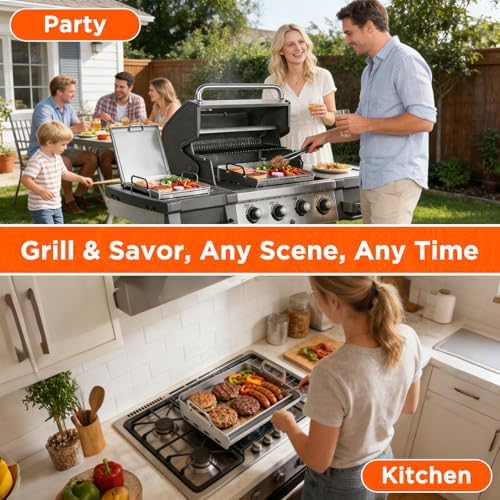 16" x 13" Stainless Steel Flat Top Griddle for Gas & Charcoal Grills - Image 5