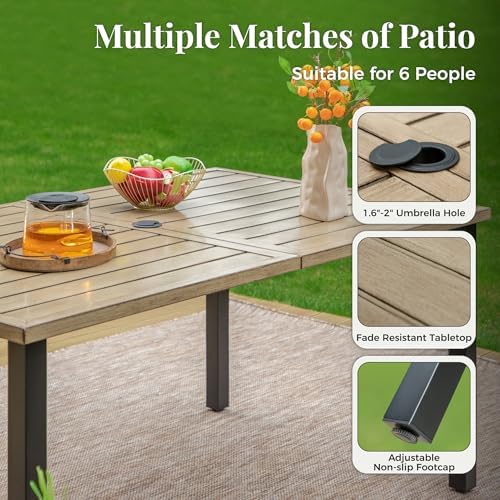 MIXPATIO Patio Dining Table for 6, Brown Metal Table w/Umbrella Hole - Image 4