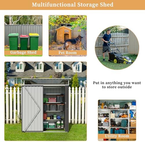 Vongrasig 5 x 3 x 6 FT Outdoor Storage Shed Clearance, Metal Garden Shed with Large Window and Lockable Door, Anti-Corrosion Waterproof Tool Shed for Backyard Patio, Lawn (Dark Gray) - Image 7