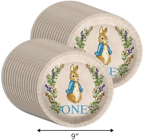Peter Rabbit Boy's First Birthday - 32 Piece Disposable Party Supplies - Decorations for Bunny 1st Birthday Round Party Plates - Large 9" Paper Plates In Bulk - Image 2