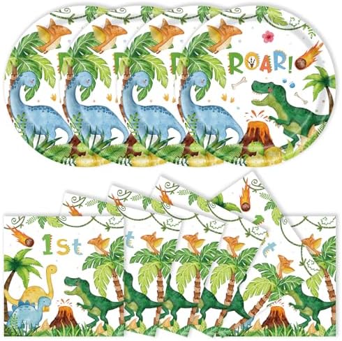40pcs Watercolor Dinosaur Paper Plates and Napkins Party Supplies, 9 Inch Disposable Dinosaur Birthday Plates and Napkins Tableware Set for Kids Boys Birthday Decorations Serves 20 by Unknown