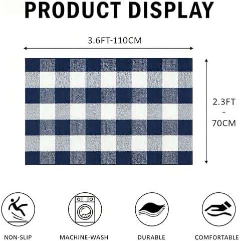 SEEKSEE Buffalo Plaid Outdoor Rug 27.5x43 Navy Blue and White Front Door Mat, Layering Rug for Porch, Washable Doormat, Front Porch Rug for Outdoor Entrance Entryway Patio Porch Decor - Image 2