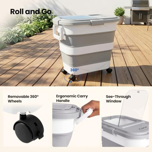 Wood Pellet Storage Container 30-40lbs, Wheeled Bin with Clear Window - Image 5