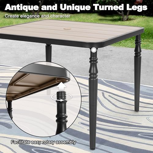 NUU GARDEN 37" Square Outdoor Dining Table, Metal Dining Table with Umbrella Hole, Wood-Grain Tabletop, Weather-Resistant for Garden, Backyard, Deck, Lawn - Image 7