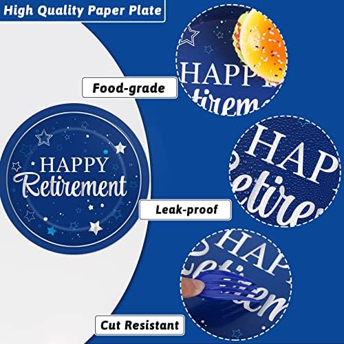 96Pcs Retirement Plates and Napkins Happy Retirement Party Decorations Blue Retirement Plates Party Supplies Royal Navy Blue Disposable Paper Cake Dessert Plate for Men Woman Serves 24 Guests - Image 4