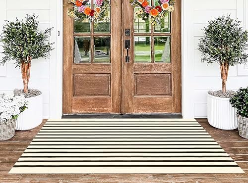 Outdoor Rug 3'x 5',Black and Beige Striped Front Porch Rug Entrance Decor - Image 7