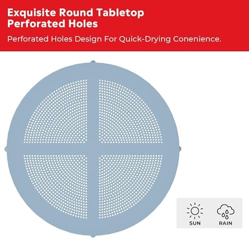 Costaelm Small Patio Table, Outdoor Round Dining Table, Weather Resistant Outside Table for Poolside Deck Lawn Garden Backyard, French Blue - Image 6