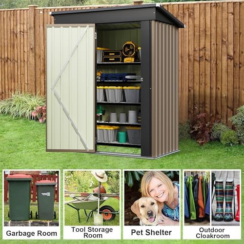 JUMMICO Metal Outdoor Storage Shed 5 x 3 FT Metal Shed with Lockable Door,Waterproof Garden Tool Shed Storage House for Backyard Patio Lawn, Brown - Image 7