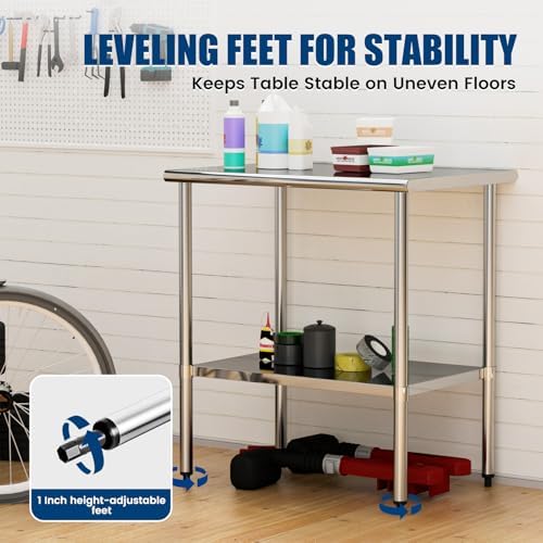 Stainless Steel Work Table 24 x 36 Inch with Adjustable Undershelf, Heavy-Duty Metal Prep Table for Commercial Kitchen & Restaurant, Garage, Outdoor - Image 6