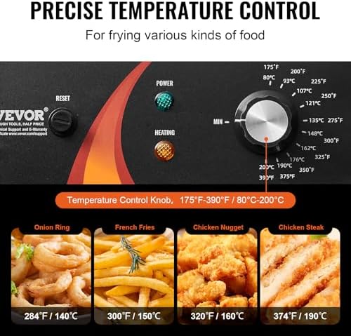 VEVOR Commercial Deep Fryer, 1750W Electric Countertop Fryer with Basket & Height-Adjustable Feet, 12Qt / 11.5L Stainless Steel Single Oil Fryer, Temp Control, Overheat Protection, for Restaurant Use - Image 4