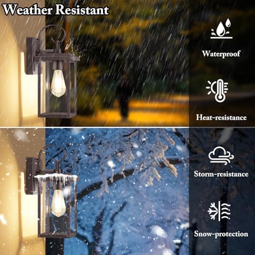 BesLowe 2-Pack 15" Outdoor Wall Light Fixtures, Brown Modern Porch Sconces - Image 2