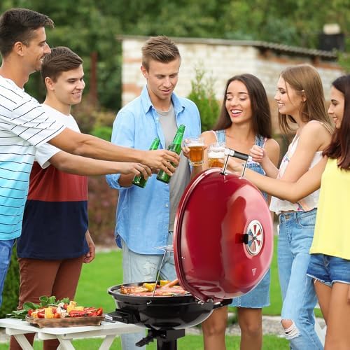 Electric Grill, Techwood Indoor/Outdoor Electric BBQ Grill, 1600W Portable Removable Stand Grill with Adjustable Heat & Drip Tray, Double Layer Design for Party, Patio & Backyard (Red) - Image 6
