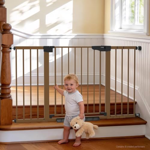 Cumbor 30-54" Extra Wide Baby Gate, Dual Lock & Auto Close Dog Gate Brown by Cumbor
