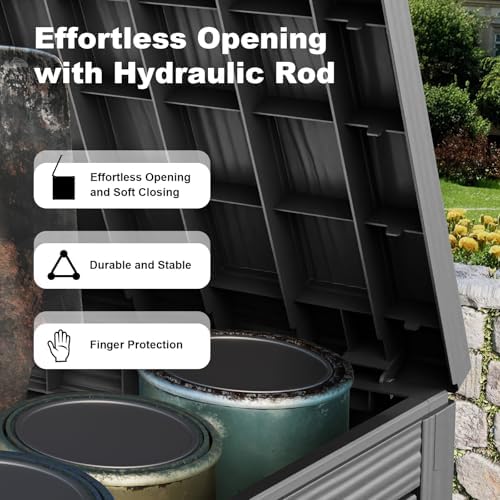 PatioZen 45 Gallon Resin Deck Box, Lockable Outdoor Storage Box for Patio Cushions Storage Furniture,Garden Tools, Pool Supplies, Weatherproof and UV Resistant (Black) - Image 3
