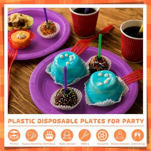 Plastic Plates 9 Inch Plastic Solid Round Party Dessert Dinner Plates for Weddings Party BBQs Birthday Camping and Anniversary (30, Purple) - Image 4