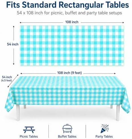 C CRYSTAL LEMON Disposable Plastic Tablecloths, 4 Pack, 54 x 108, Turquoise - Image 3