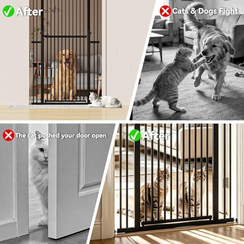 Snuowu 51"-87" Extra Tall Pet Gate for Cats, 29.5"-40.5" Wide Pressure Mounted No-Drilling Safety Dog Gate, Metal Walk-Thru Barrier for Doorways, Stairs, Kitchens, Black - Image 2