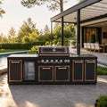 114" Black Titanium Outdoor Kitchen Island, 6-Burner Gas Grill & Sink by Dvasovio