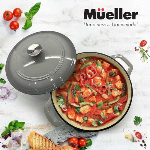 MUELLER HOME 4.5 QT Enameled Cast Iron Dutch Oven, Heavy-Duty Casserole Dish and Braiser Pan with Lid and Stainless Knob, Oven-Safe up to 500° F & Across All Cooktops, Grey - Image 6