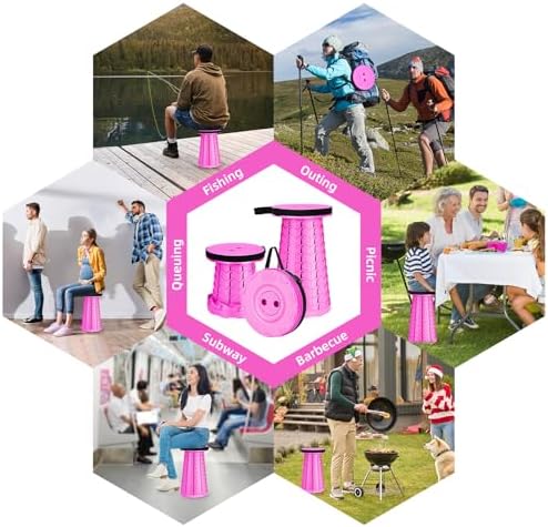 Qiguet Collapsible Stool, Folding Chair - Upgraded Portable Chair with Load Capacity 400lbs, Portable Stool for Camping Fishing Hiking - Folding Stool with Carrying Strap,Gifts for Fisherman(All Pink) - Image 6