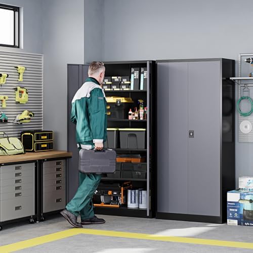 Letaya Metal Garage Storage Cabinets with Lock Door and Adjustable Shelves, Steel Tool Cabinets for Home,Office,Warehouse Organisieren (Black Grey, 72" H) - Image 2