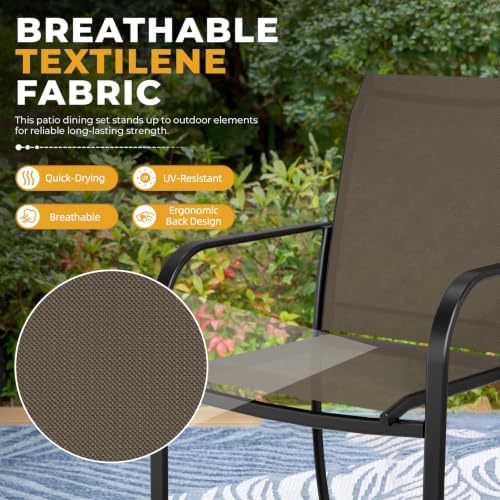 Incbruce 8 PCS Patio Dining Set with Dark Blue Umbrella, Outdoor Dining Set of 6 Textilene Chairs and 53" Round Table with Umbrella Hole for Backyard, Garden, and Poolside (Brown) - Image 4