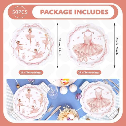 50Pcs Ballerina Birthday Paper Plates 9 Inch - Image 3