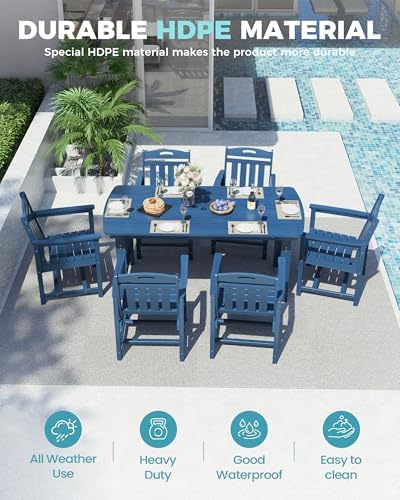 Ciokea HDPE Outdoor Patio Dining Table, All-Weather Furniture, Navy Blue - Image 3