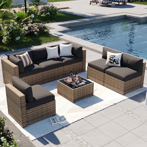 Aoxun Patio Furniture Sets, 7-Piece Outdoor Furniture with Thick Cushions, Wicker Conversation Set Sectional Sofa for Backyard, Poolside, Garden by Aoxun
