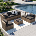 Aoxun Patio Furniture Sets, 7-Piece Outdoor Furniture with Thick Cushions, Wicker Conversation Set Sectional Sofa for Backyard, Poolside, Garden by Aoxun