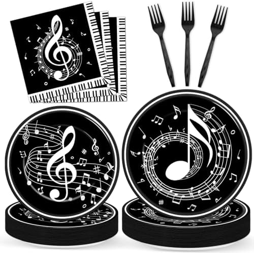 96PCS Musical Note Party Paper Plates and Napkins Music Themed Tableware Musical Notes Dinnerware Disposable Paper Plates for Baby Shower Music Concert Birthday Karaoke Christmas Decorations by Oitnlaughter